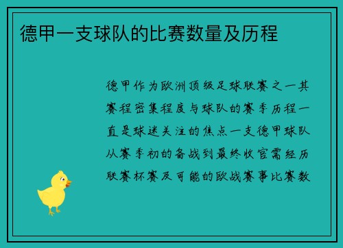 德甲一支球队的比赛数量及历程
