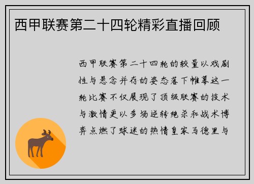 西甲联赛第二十四轮精彩直播回顾